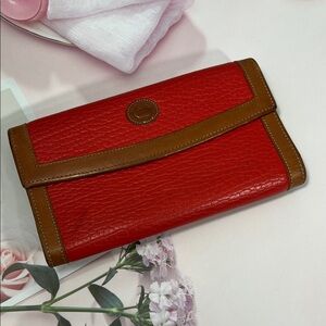 🦆 DOONEY & BOURKE AWL CHECKBOOK ORGANIZER RED TAN WITH KISSLOCK TRIFOLD WALLET